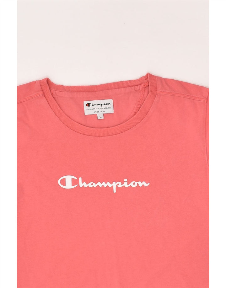 CHAMPION Womens T-Shirt Top UK 14 Large Pink Cotton | Vintage Champion | Thrift | Second-Hand Champion | Used Clothing | Messina Hembry 