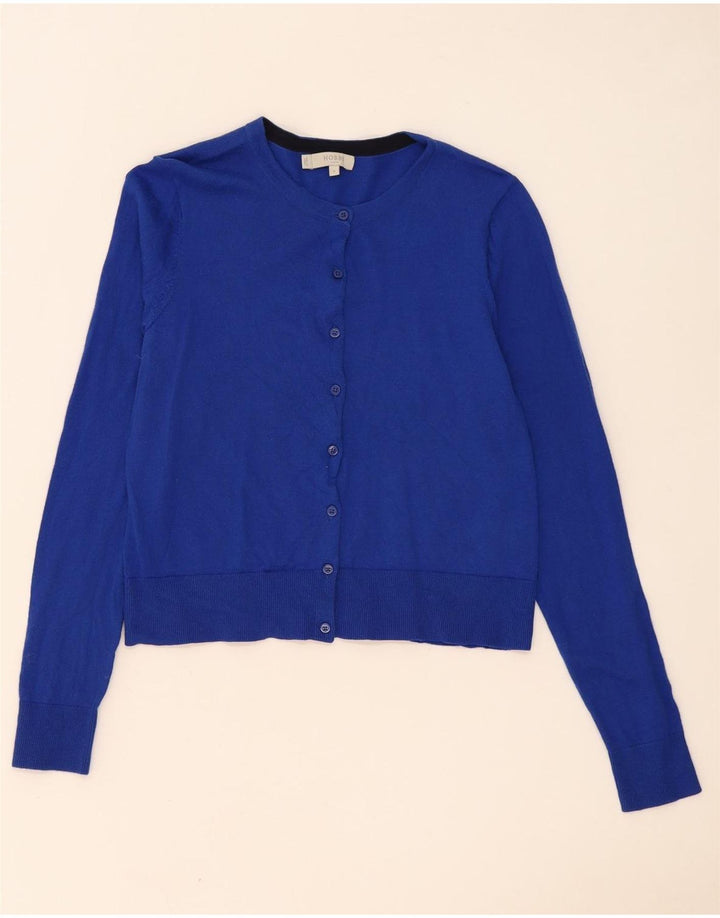Hobbs Damen Crop Cardigan Pullover UK 12 Mittelblaue Merinowolle
