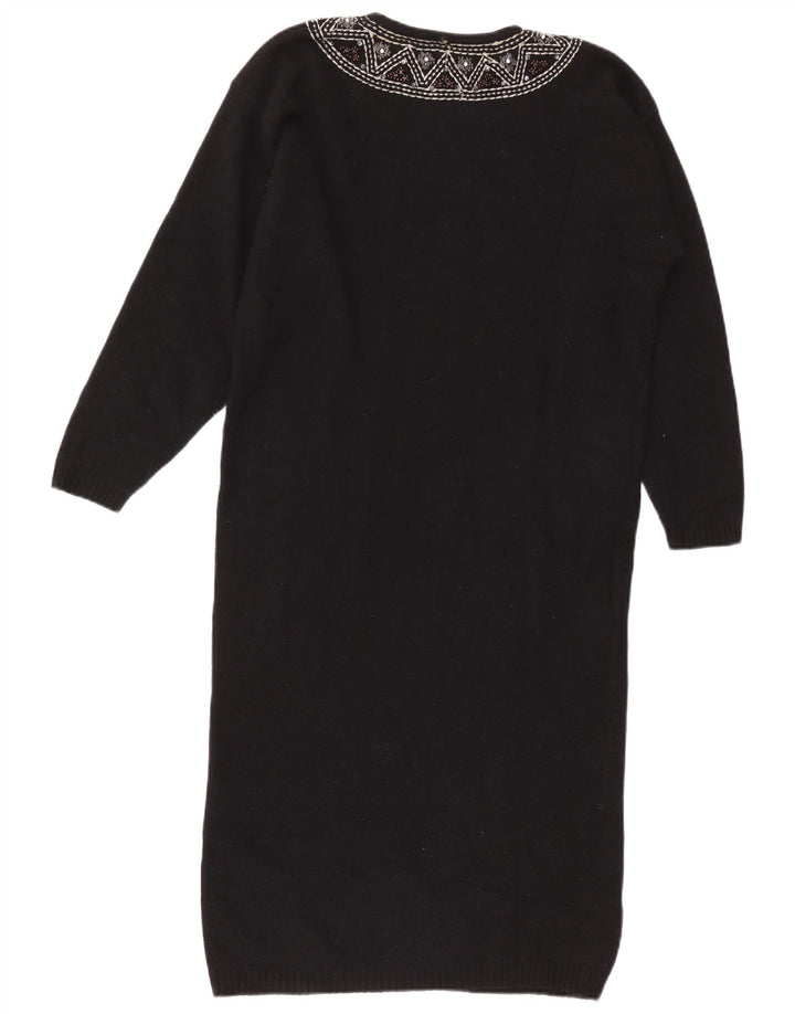 De Pietri Damen Pulloverkleid IT 46 Große schwarze Wolle mit Blumenmuster