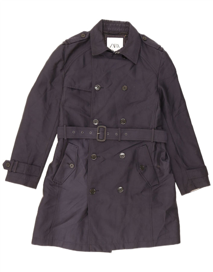 Zara Herren Trenchcoat UK 40 Large Marineblau Polyester
