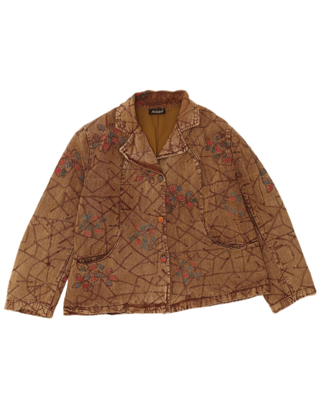 Vintage Damen Bomberjacke UK 16 Große braune geblümte Baumwolle