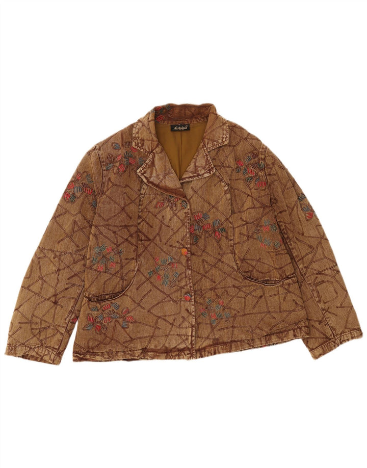 Vintage Damen Bomberjacke UK 16 Große braune geblümte Baumwolle
