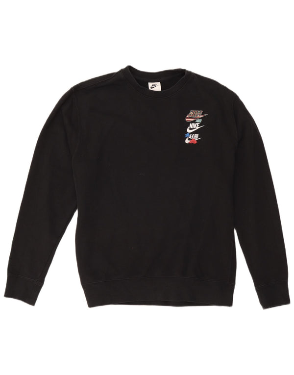 Nike Damen Sweatshirt Pullover UK 16 Large Schwarz Baumwolle
