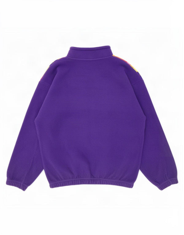 Vintage Herren-Fleecepullover mit grafischem Reißverschluss und Halsausschnitt, XL, lila, geblümte Baumwolle