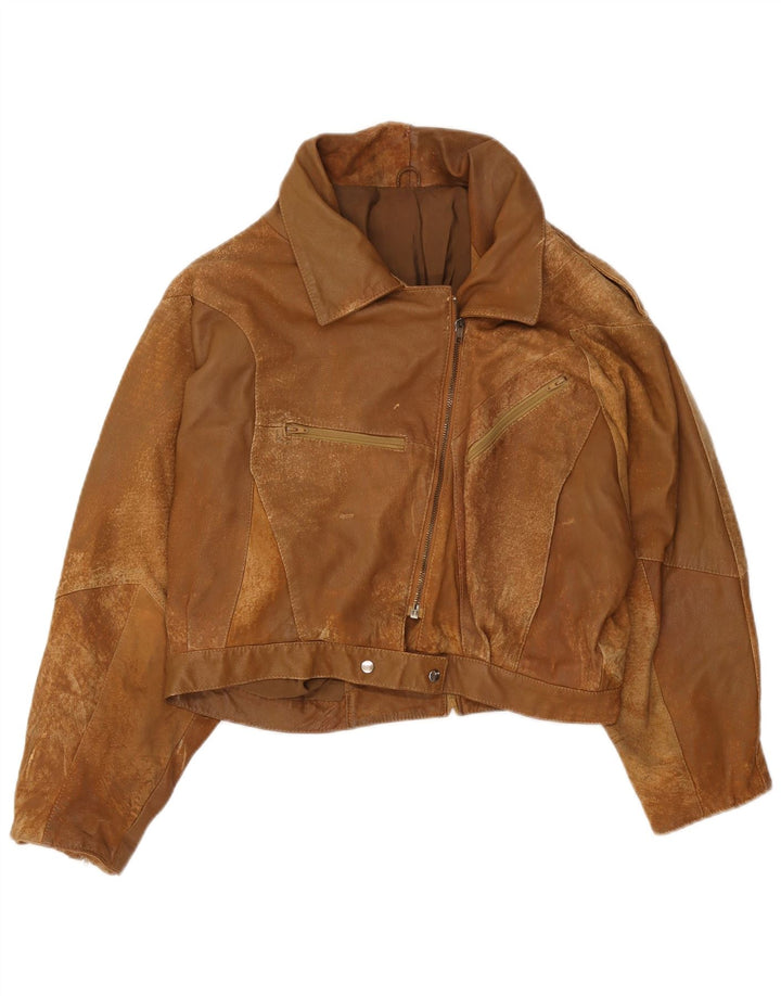 Vintage Damen Crop Wildlederjacke EU 42 Großes braunes Leder