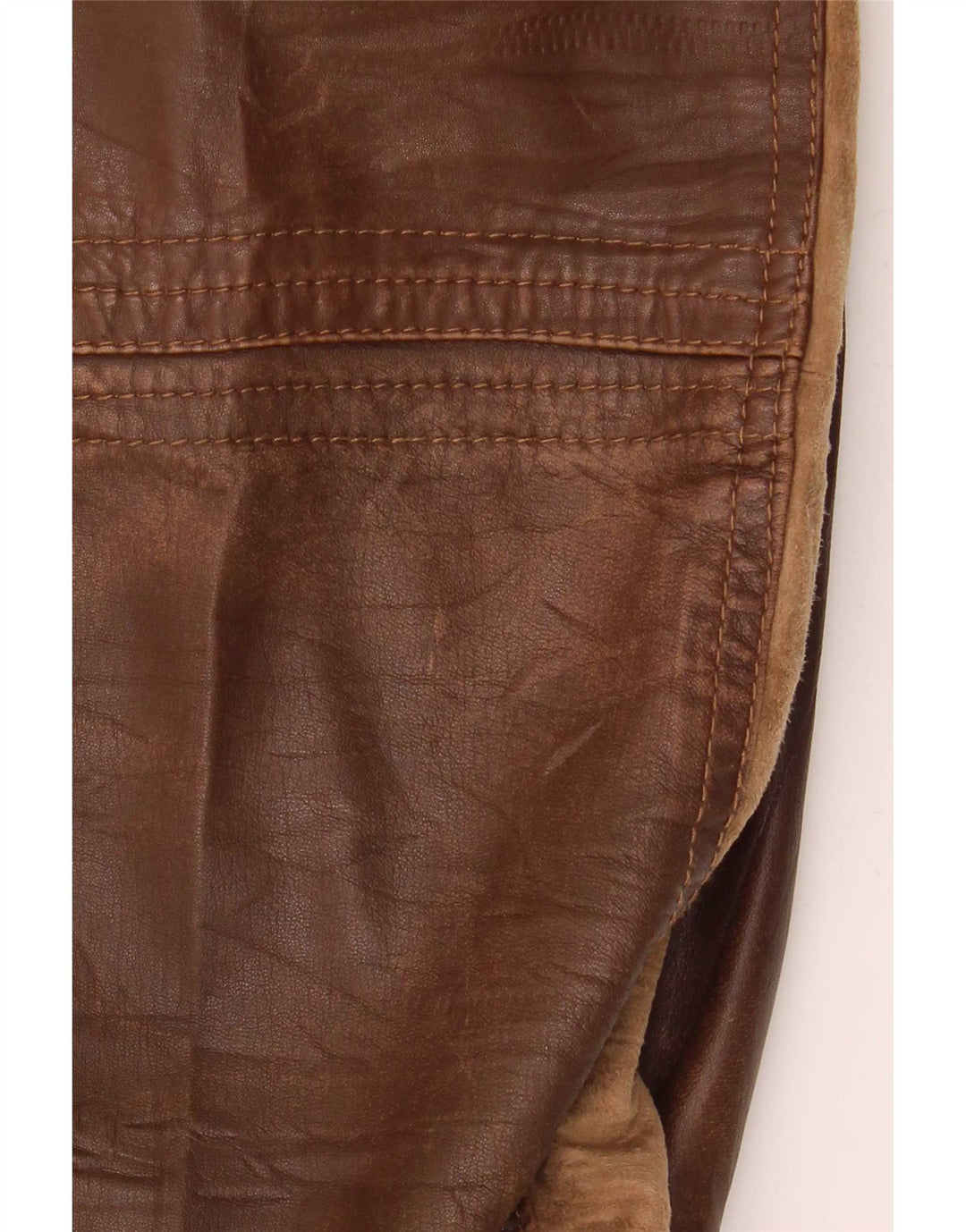 OVS Damen Lederjacke IT 48 Mittelbraun Farbblock
