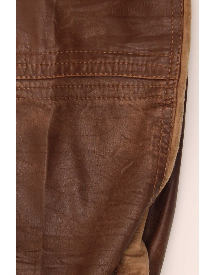 OVS Damen Lederjacke IT 48 Mittelbraun Farbblock