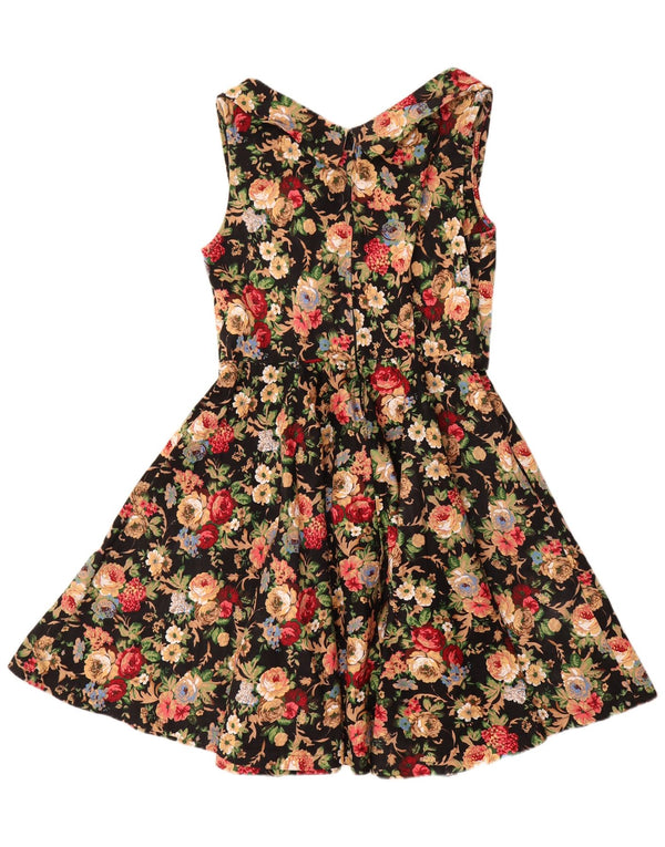 Lindy Bop Ärmelloses Swing-Kleid für Damen, UK 18, XL, Schwarz, Blumenmuster, Baumwolle