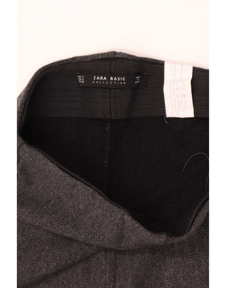 Zara Damen Leggings UK 8 Small Graue Fischgräten-Viskose