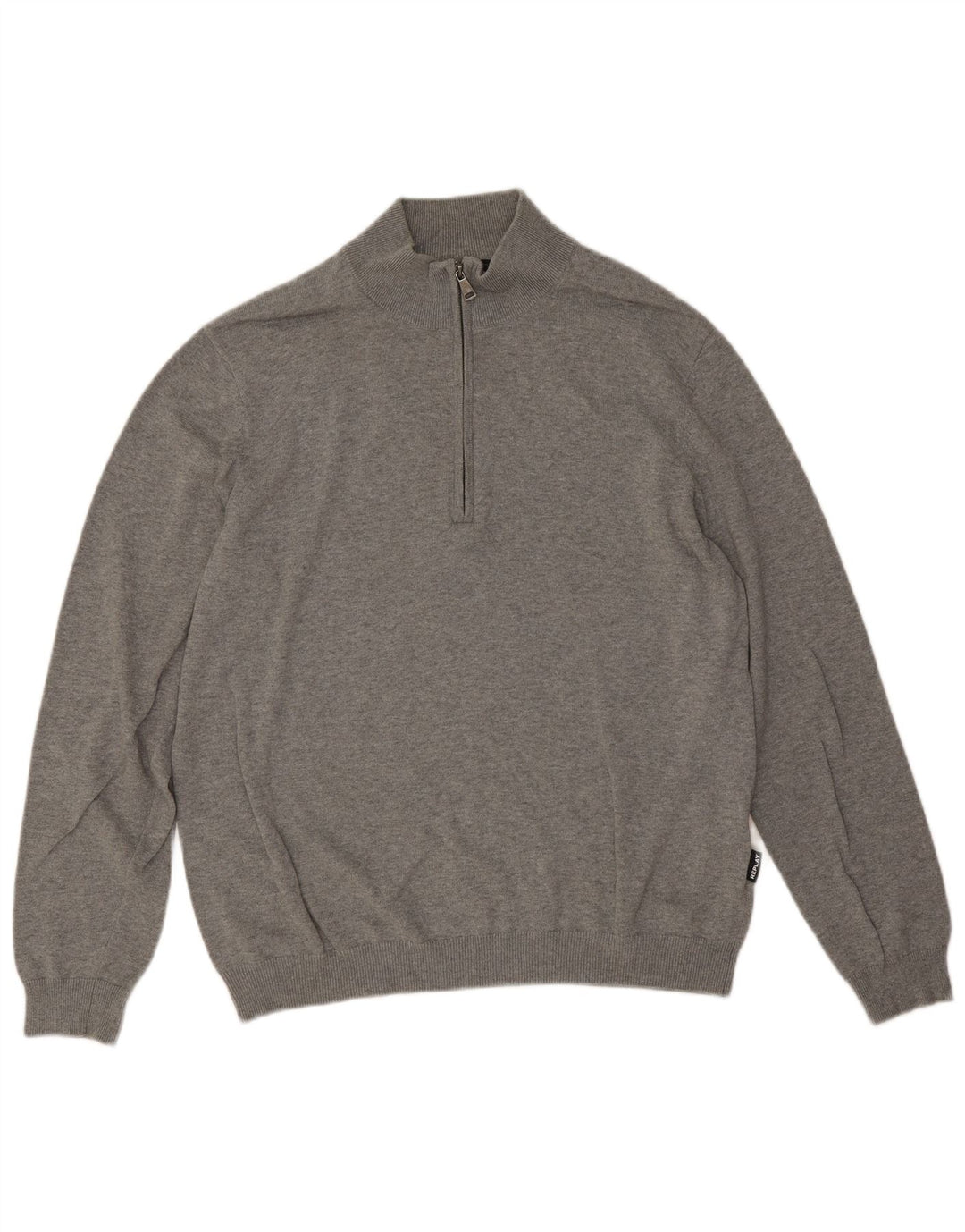 Replay Herren-Pullover mit Reißverschluss am Hals, große graue Baumwolle