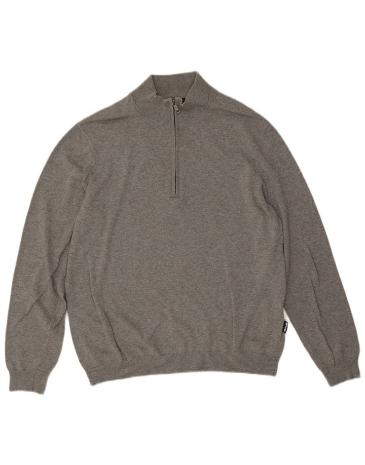 Replay Herren-Pullover mit Reißverschluss am Hals, große graue Baumwolle