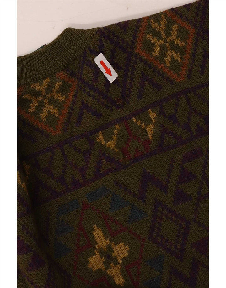 Navigare Herren-Pullover mit Rundhalsausschnitt, mittelgroße Khaki-geometrische Wolle