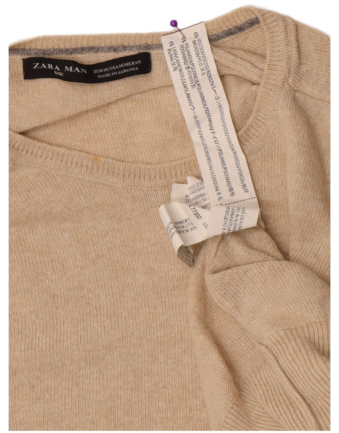 Zara Herren-Pullover mit Rundhalsausschnitt, mittelbeige Viskose