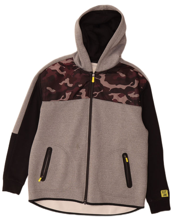 Zara Jungen-Kapuzenpullover mit grafischem Reißverschluss, 13–14 Jahre, graues Camouflage-Polyester