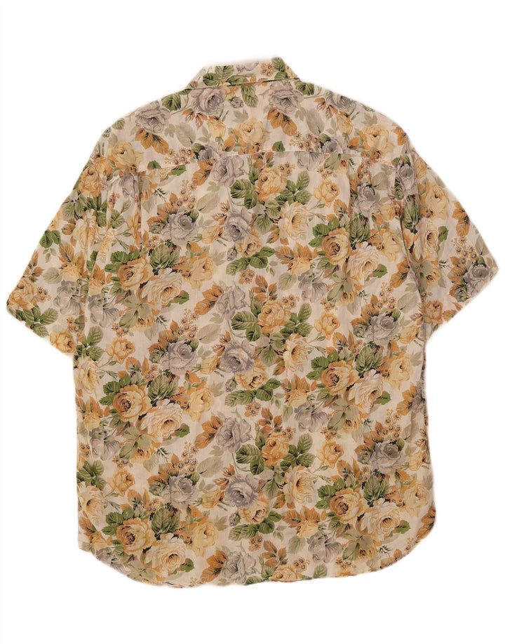 Anonima Camicie Herren Kurzarmhemd Größe 40/41 Mittelbeige mit Blumenmuster