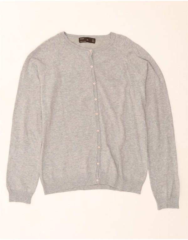 Zara Damen-Cardigan-Pullover UK 16 Große grau gefleckte Baumwolle