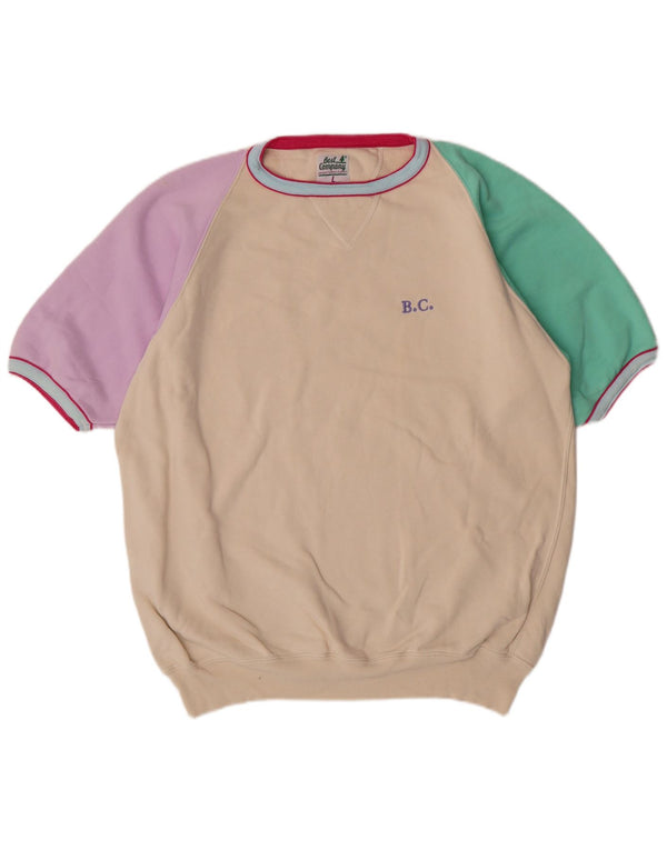 Best Company Herren-Sweatshirt mit Grafik, kurzärmelig, groß, beige, Baumwolle