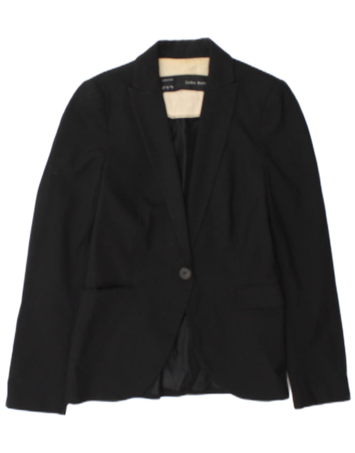 Zara Damen 1-Knopf-Blazerjacke EU 34 2XS Schwarzes Acetat