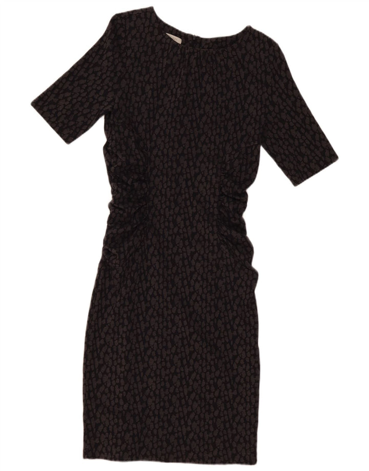 HOBBS Damen Figurbetontes Kleid UK 12 Mittelgrau gepunktete Baumwolle