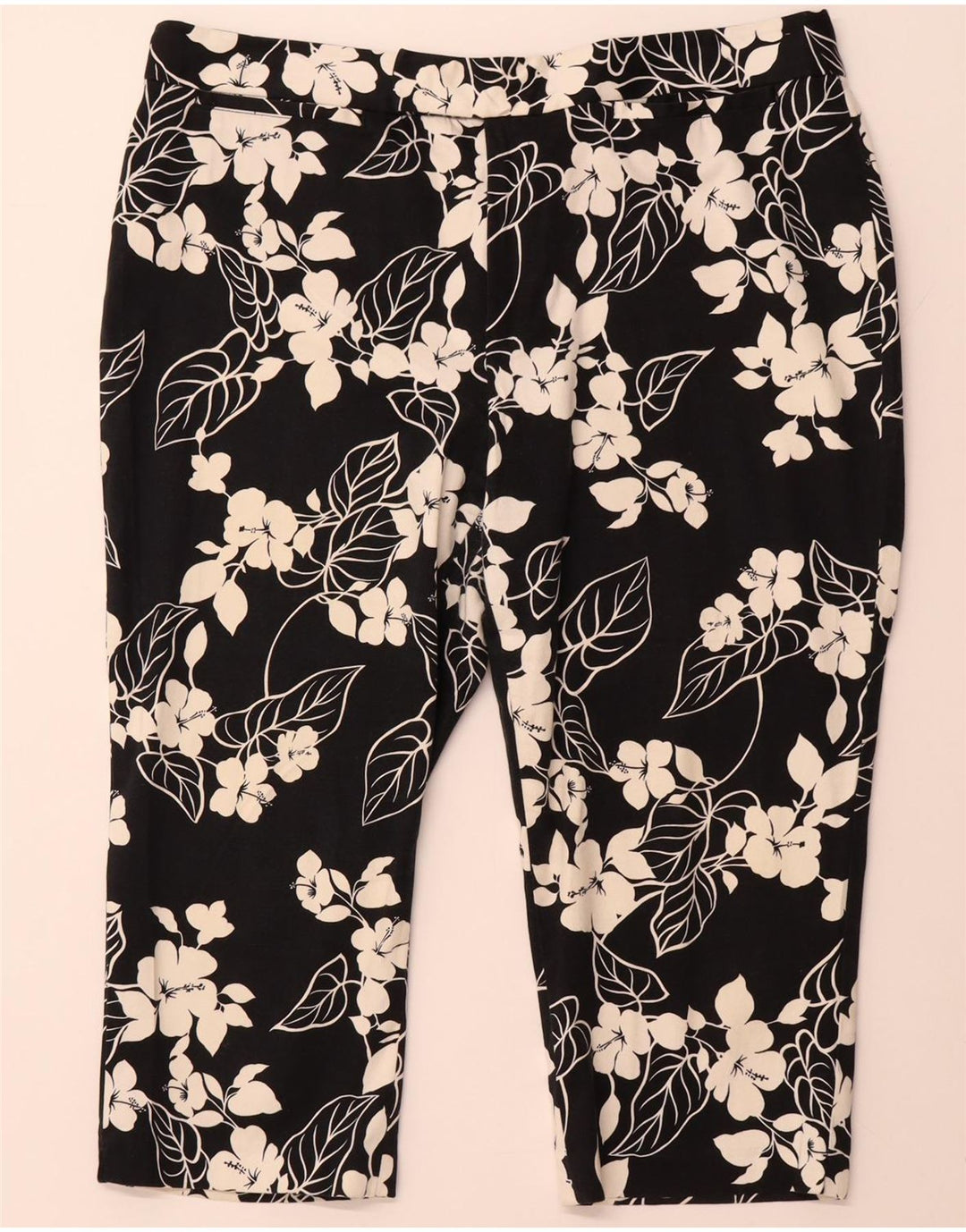 CHAPS Gerade Capri-Hose für Damen, US 16, 2XL, W38, L20, schwarze Baumwolle mit Blumenmuster