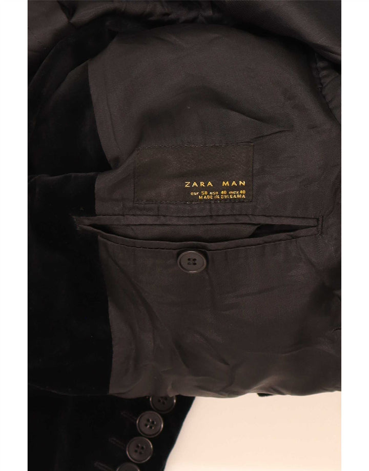 Zara Herren-Velours-Blazer mit 2 Knöpfen, EU 50, mittelschwarz, Baumwolle
