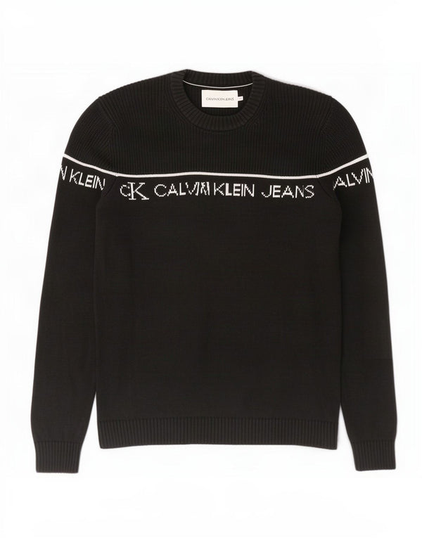 Calvin Klein Jeans Herren-Pullover mit grafischem Rundhalsausschnitt, XL, schwarze Baumwolle