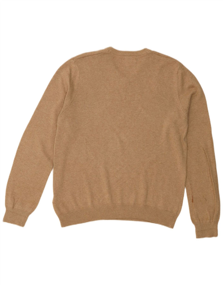 Marks & Spencer Herren-Pullover mit V-Ausschnitt, mittelbeigefarbene gesprenkelte Baumwolle