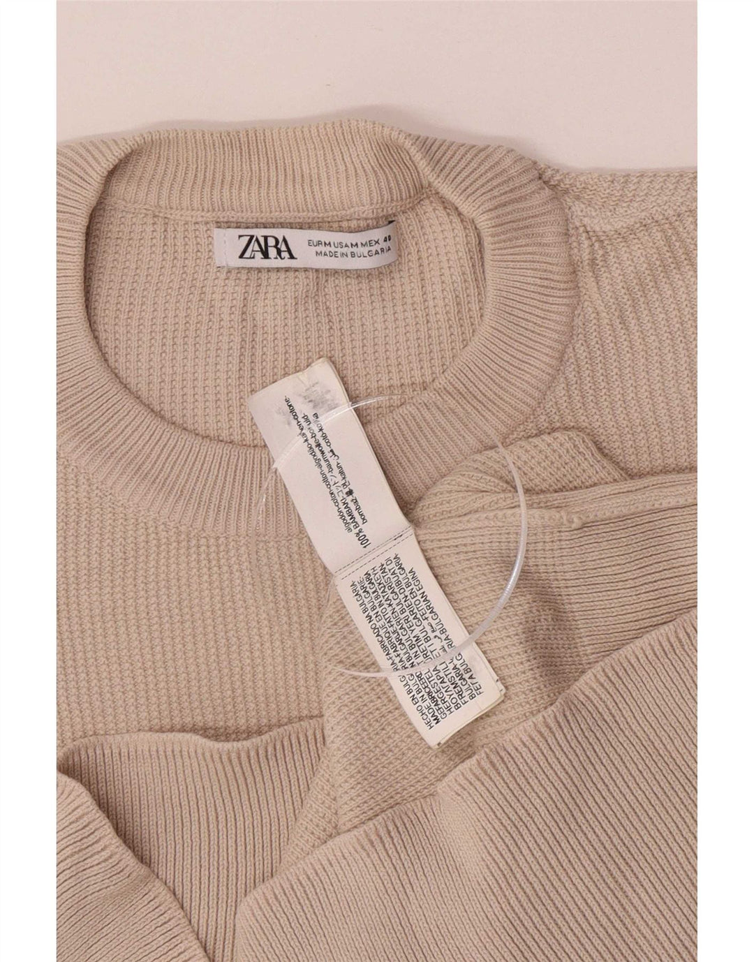 Zara Herren-Pullover mit Rundhalsausschnitt, Mittelbeige