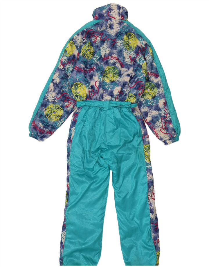 Vintage Damen Ski-Overall mit Kapuze, übergroß, Grafik, IT 44, mitteltürkis
