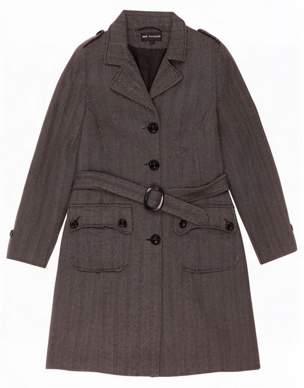 Marks & Spencer Womens Autograph Overcoat UK 8 Small Graue Wolle mit Fischgrätenmuster