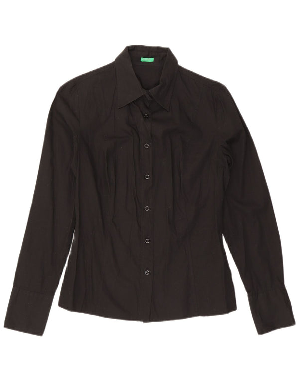 Benetton Damen-Hemd UK 12 aus mittelschwarzer Baumwolle