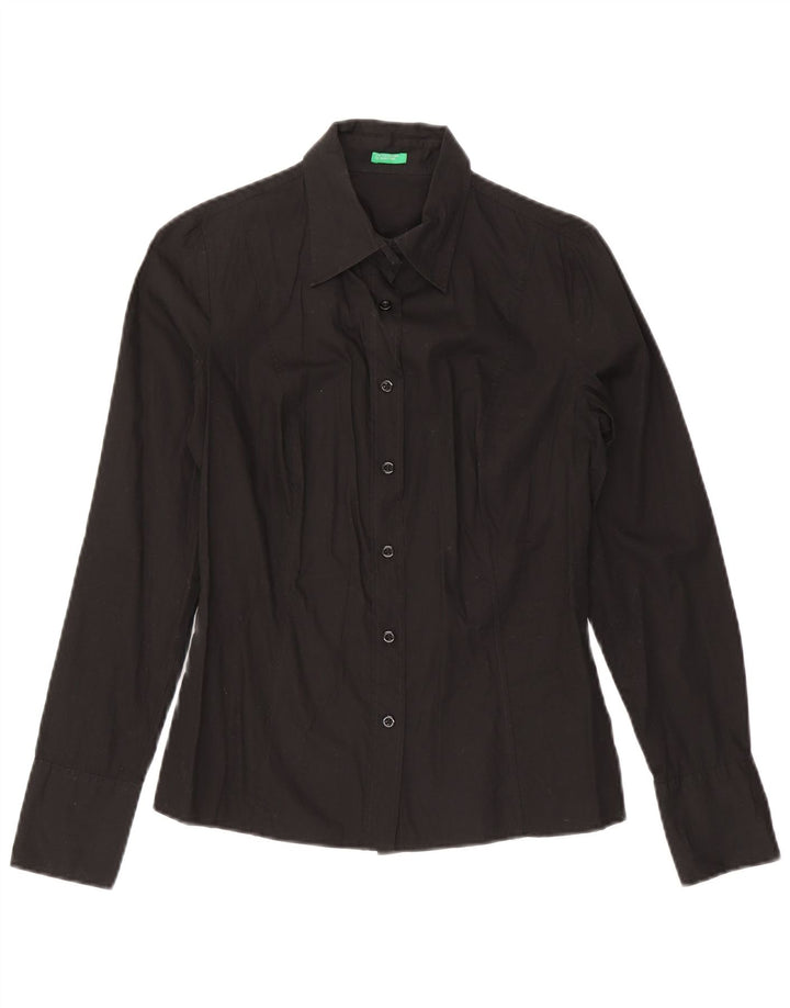 Benetton Damen-Hemd UK 12 aus mittelschwarzer Baumwolle