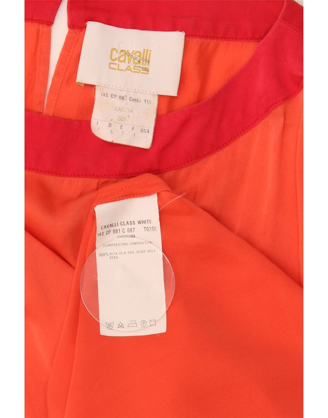 Cavalli Damen-Blusenoberteil in Übergröße, US 1, XS, Orange, Colourblock-Seide