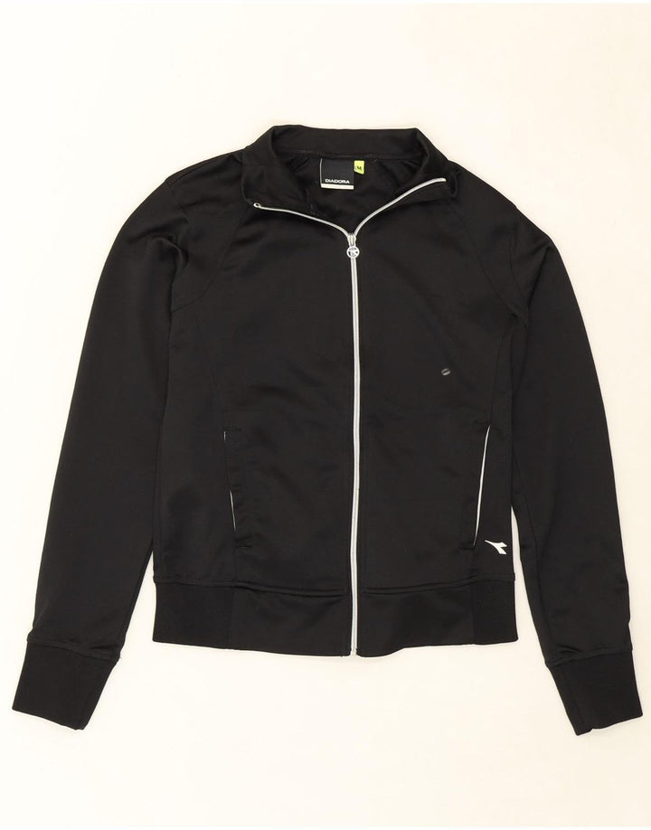 DIADORA Womens Tracksuit Top Jacket UK 14 Medium Black Polyester Vintage Diadora and Second-Hand Diadora from Messina Hembry 