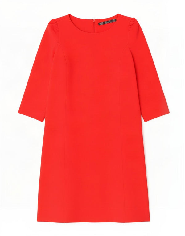Zara Damen 3/4-Ärmel A-Linien-Kleid UK 6 XS Rot