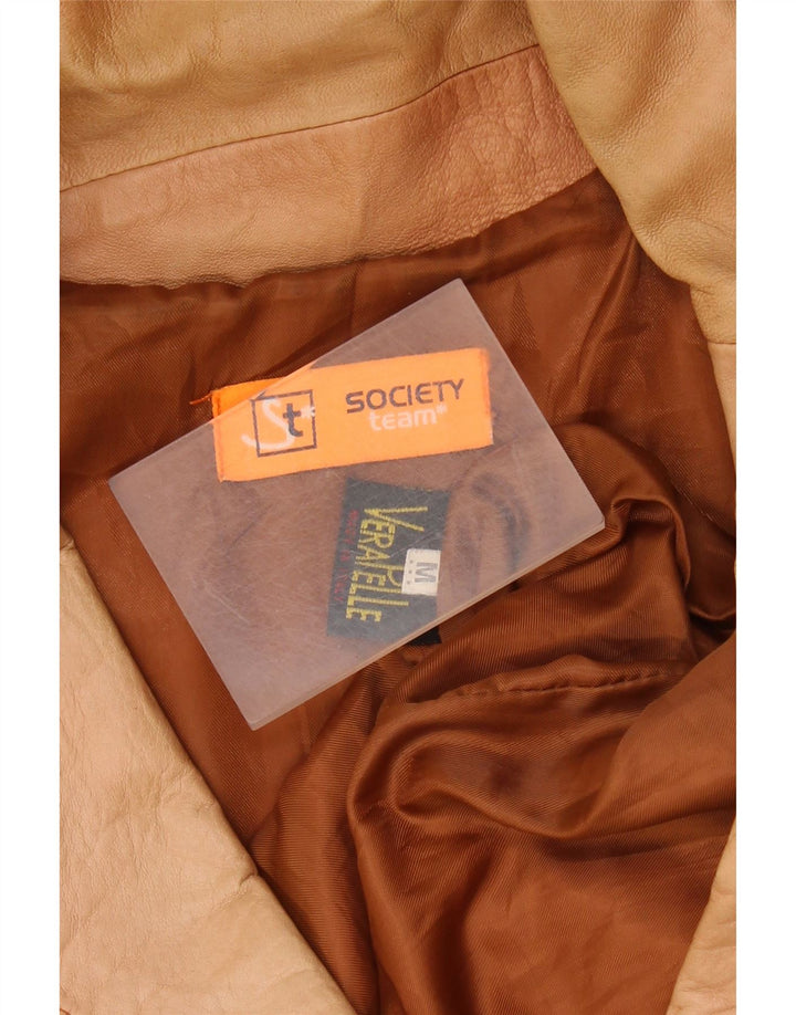 Society Womens Crop 2 Button Blazer Jacke UK 12 Mittelbraunes Leder