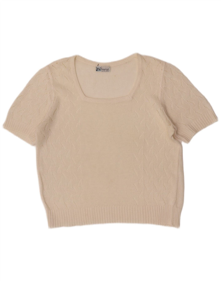 Sangiorgio Damen-Blusenoberteil, kurzärmelig, normal, UK-Gr. 14, Mittel, gebrochenes Weiß