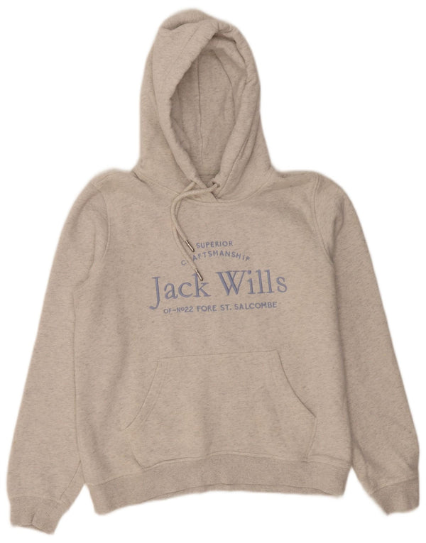 Jack Wills Damen-Kapuzenpullover mit Grafik, UK 12, mittelgrau gefleckte Baumwolle