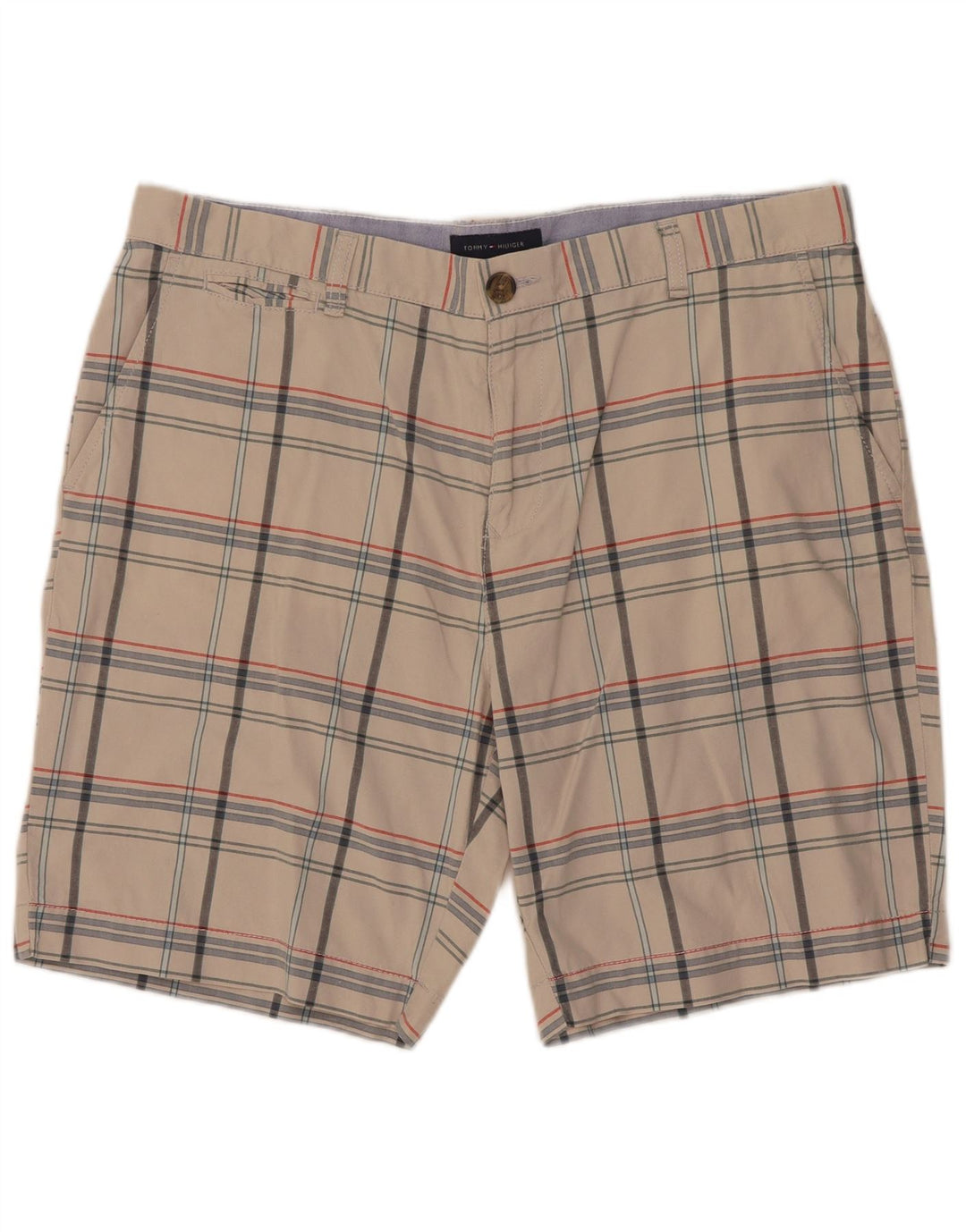 Tommy Hilfiger Herren-Chino-Shorts W36, große, cremefarbene Karo-Baumwolle