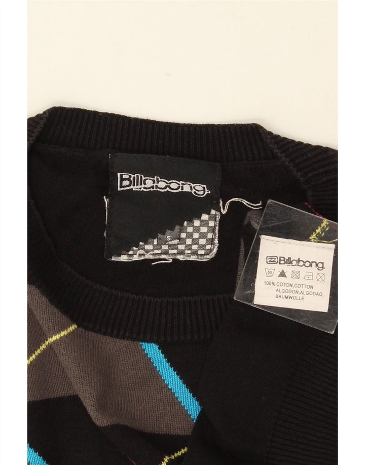 BILLABONG Herren-Pullover mit Rundhalsausschnitt, Größe S, schwarze Argyle-/Diamant-Baumwolle