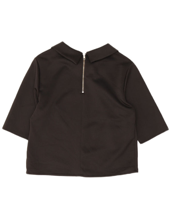 Zara Damen Crop 3/4 Ärmel Bluse Top UK 14 Large Schwarz