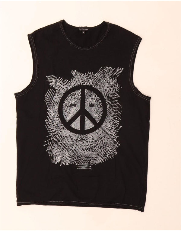 Calvin Klein Jeans Damen Loose Fit Graphic Vest Top UK 10 Small Schwarz