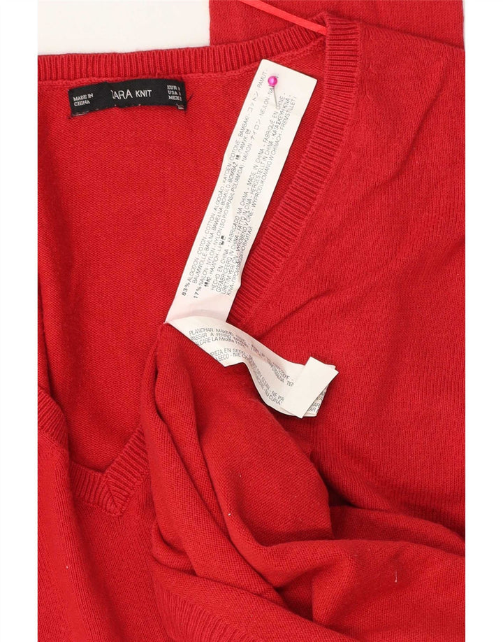Zara Damen-Pullover, übergroß, V-Ausschnitt, UK 14, mittelrot, Baumwolle