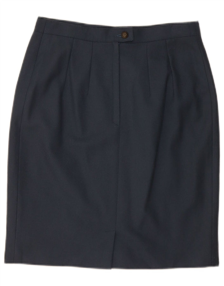 VINTAGE Damen Bleistiftrock Medium W28 Marineblaue Wolle