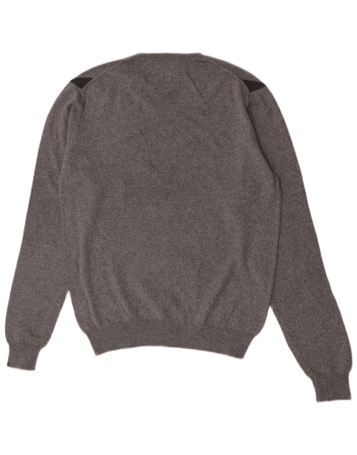 Sun68 Herren-Pullover mit V-Ausschnitt, Größe S, graue Argyle-/Diamant-Baumwolle
