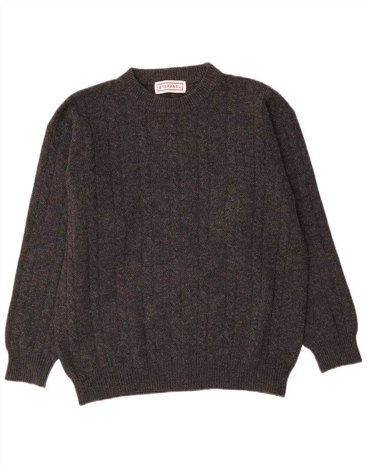 Stefanel Herren-Pullover mit Rundhalsausschnitt, mittelgraue Wolle