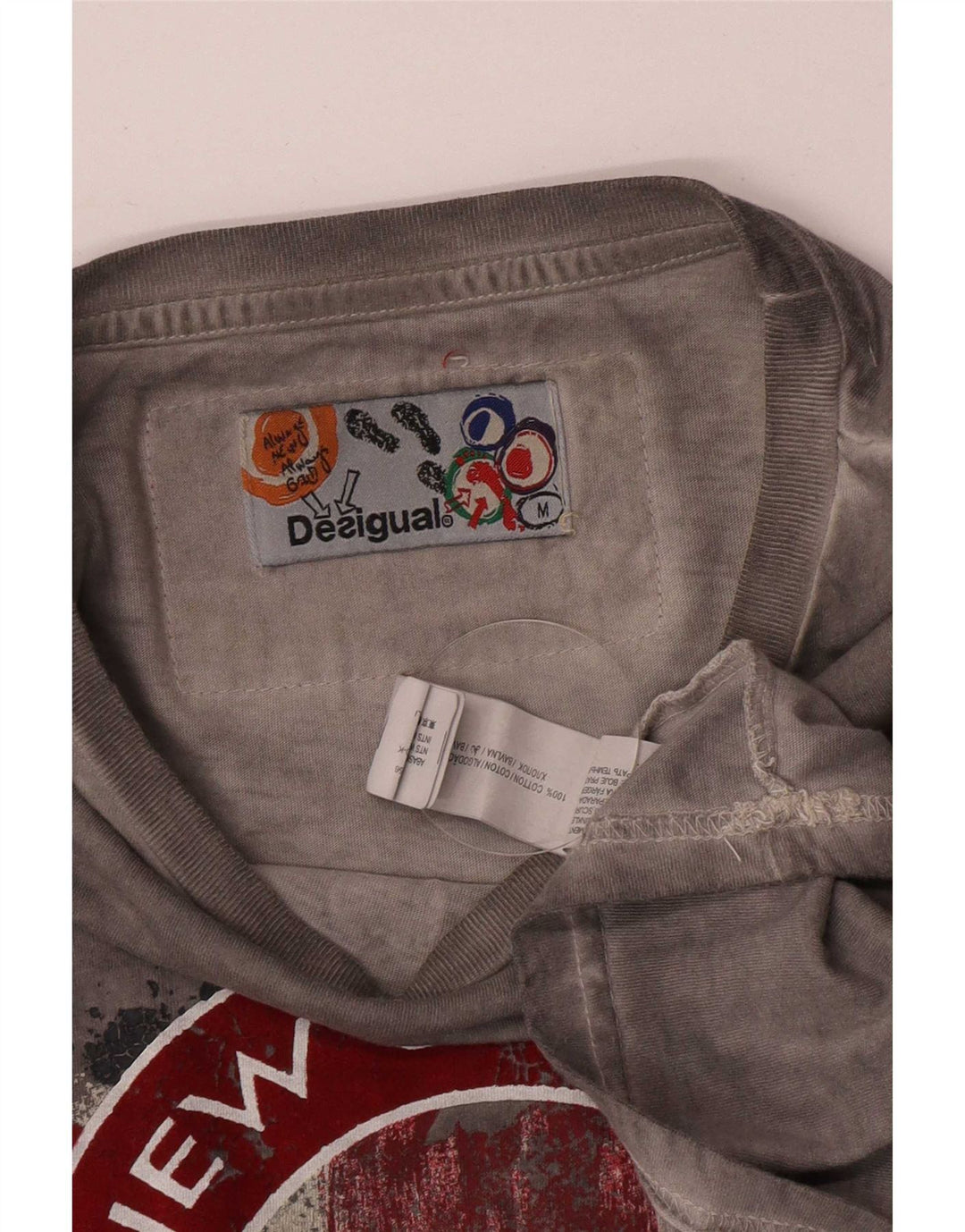 Desigual Herren Grafik-T-Shirt-Oberteil aus mittelgrauer Baumwolle