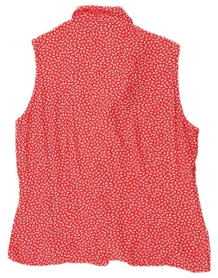 Benetton Damen ärmellose Hemdbluse IT 44 Mittelrote Viskose mit Blumenmuster