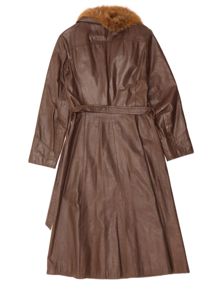 VINTAGE Damen Ledermantel UK 12 Mittelbraunes Leder