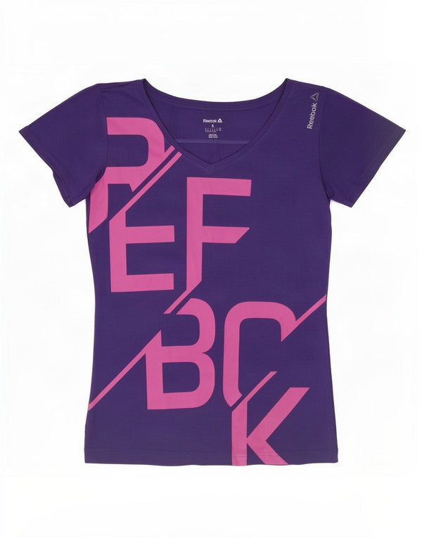 Reebok Damen Regular Graphic T-Shirt Top UK 8/10 Small Lila